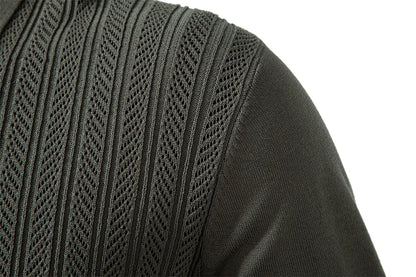 Zip Placket Polo Shirt Men Premium Solid Color Slim Fit Long Sleeve Textured Fabric Business Casual Autumn Winter