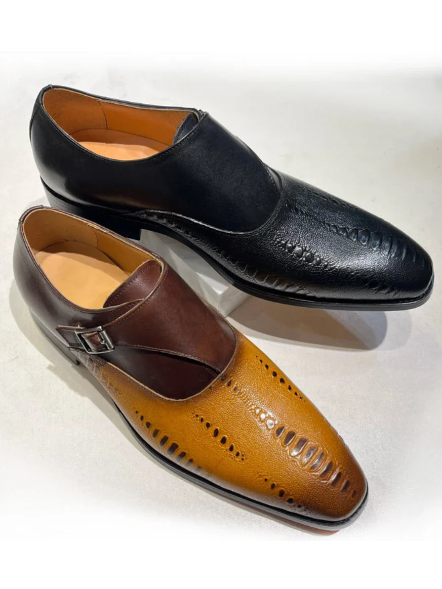 Luxury Men's Loafers Genuine Leather Men's Slip on Wedding Party Formal Shoes Metal Buckle Round Toe Men's Dress Shoes