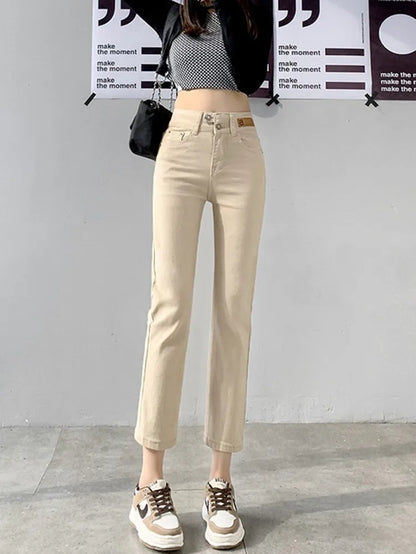 Slim Skinny Beige Jeans Women High Waist Vintage Push Up Jeans Easymatch Streetwear Korean Denim Ankle-Length Pants