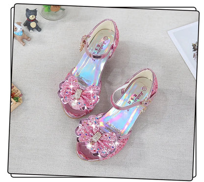 Girls High Heels For Kids Princess Leather Sandals Children Halloween Cosplay Party Wedding Dancing Shoes Fashion Crystal Shoes