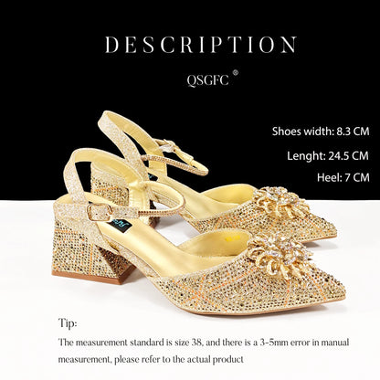 Ladies Elegant Pointed Toe Shoes with shiny Metal Stand Bag Women Party Shoes or Commuting Shoes and Bag Set