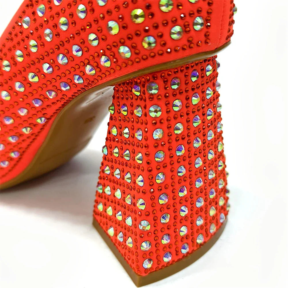 Nigerian Heel Party for Women Yellow Shoes and Bag Set Rhinestone Handbag Italian Design Wedding