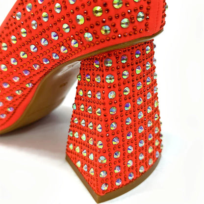 Nigerian Heel Party for Women Yellow Shoes and Bag Set Rhinestone Handbag Italian Design Wedding