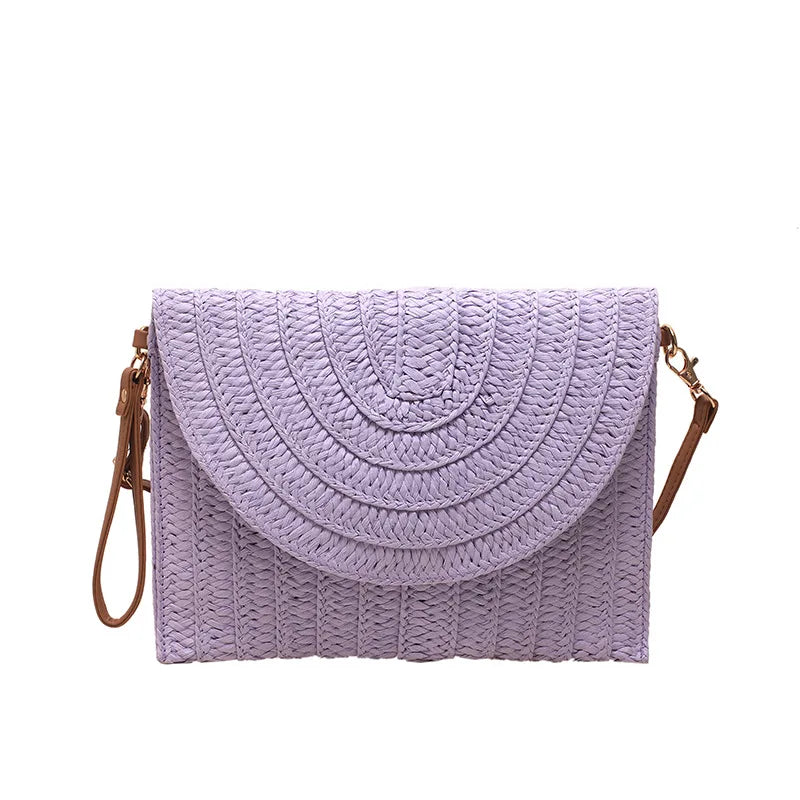 Straw Woven Shoulder Crossbody Bag Beach Clutch Handbag Casual Summer Handmade Envelope Bags for Women Totes Purse