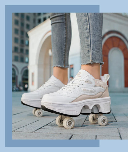 Deformation Shoes Roller Sneakers With 4 Wheels Skates Adult Kids Runaway Parkour Wheels Shoes For Women Men Youth Sport Shoes