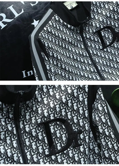 Fashion trend casual suit high-end men's long-sleeved splicing full print sports two-piece set