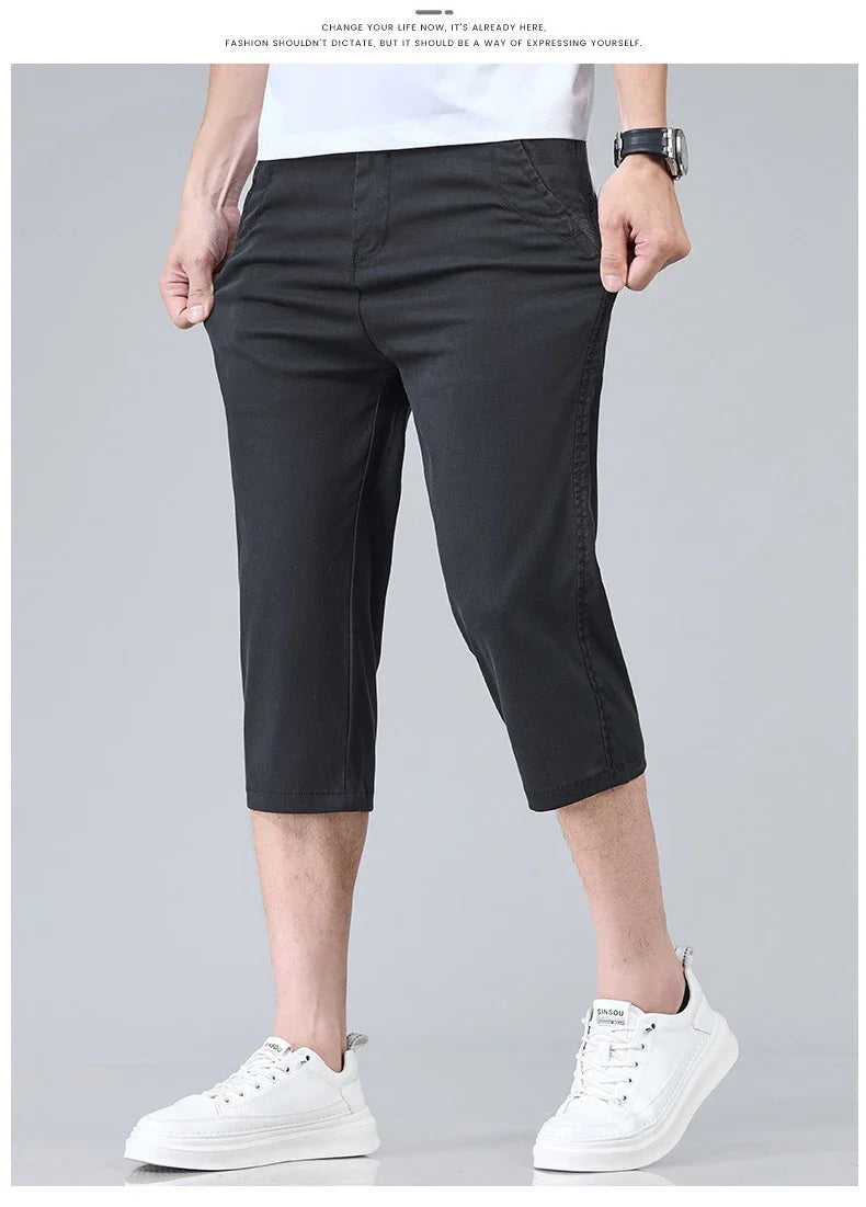 Men's Summer Lyocell Shorts Thin Breathable Comfortable Slim Korean Fashion Short Pants Elastic Waist Casual Vacation Pants