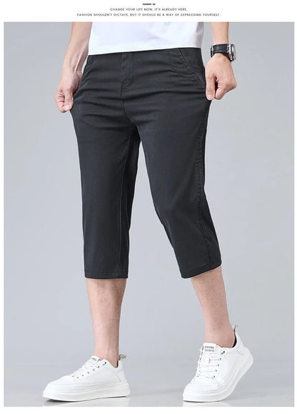 Men's Summer Lyocell Shorts Thin Breathable Comfortable Slim Korean Fashion Short Pants Elastic Waist Casual Vacation Pants