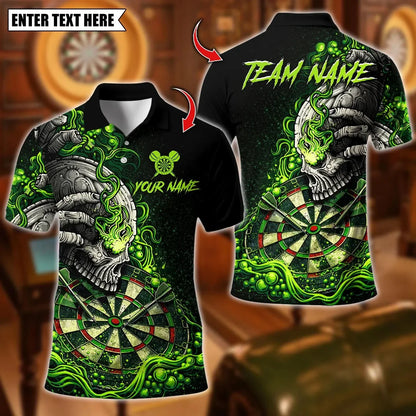New Custom Name Dart Polo Shirt, Flaming Dartboard Design, Personalized Team Shirt for Men, Gift for Darts Players