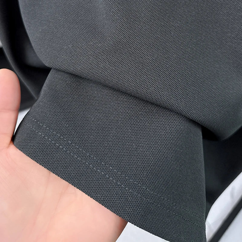 High Quality Man Short-Sleeved Polo Shirt Lapel Button Color Blocking Pattern Printing New T-Shirt Business Casual Men'sClothing
