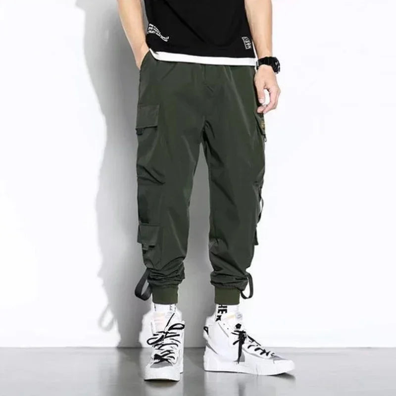Male Casual Hip Hop Streetwear Sweatpants Pencil Pants Men Joggers Cargo Pants Multi-pocket Elastic Waist Harem Techwear Pants