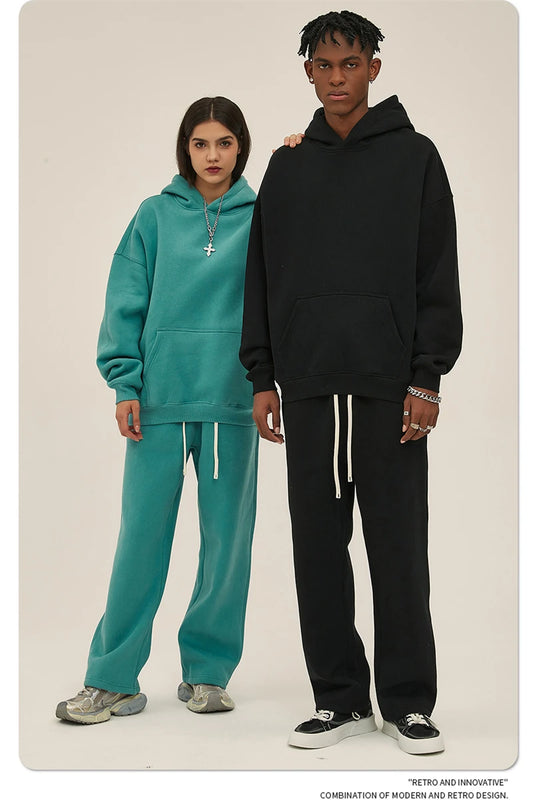 Thick 350gsm Fleece Hooded Hoodies For Men Unisex Winter Oversized Loose Basic Solid Sweatshirts Pullovers Coats HY0631