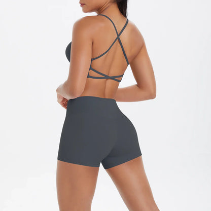 2PCS Yoga Clothes  Halter Yoga Top Set Fitness Gym Suit Crossover Back Sports Underwear Workout Gym Shorts Fitness High Waist