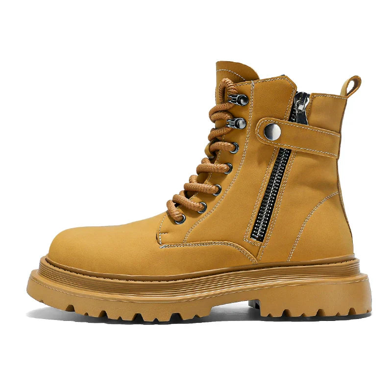 Men's Boots 2024 Autumn Thick Soled Zipper Lace-up Korean Belt Buckle Height Increasing Comfort High Top British Sports Boots