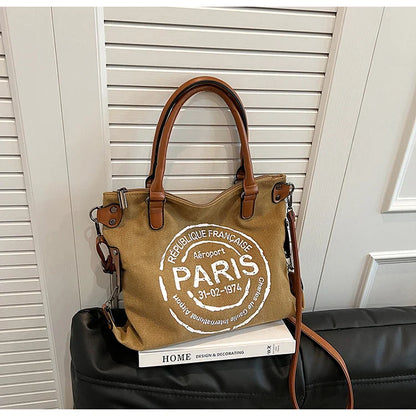 Portable Canvas New Trend Fashion Women's Bag Letter Large Capacity Tote Bag Leisure Commuting Single Shoulder Diagonal Span