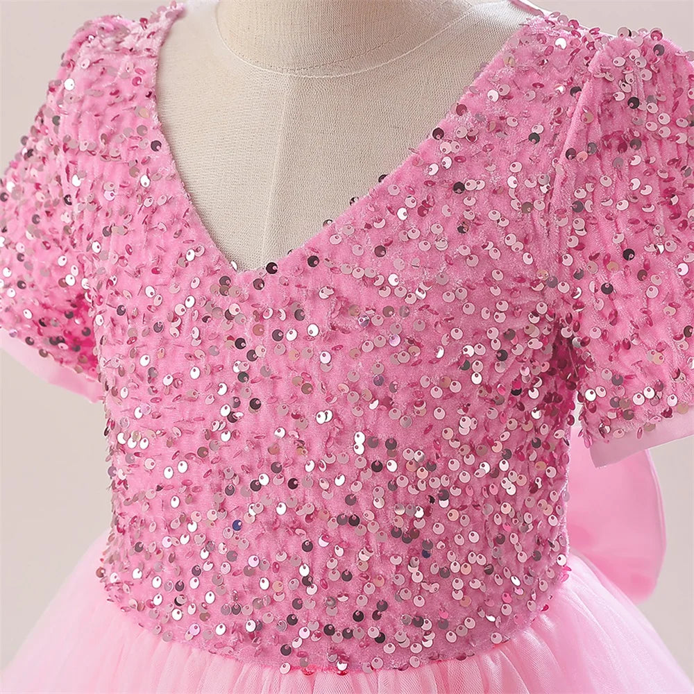 Summer Sequin Bridesmaids Girl Dresses Elegant Tulle Wedding Princess Party Prom Dress for Girl Birthday Pageant Evening Costume