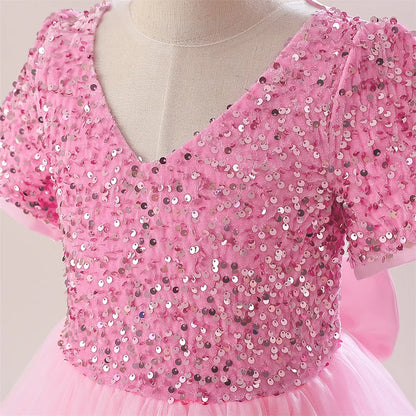 Summer Sequin Bridesmaids Girl Dresses Elegant Tulle Wedding Princess Party Prom Dress for Girl Birthday Pageant Evening Costume