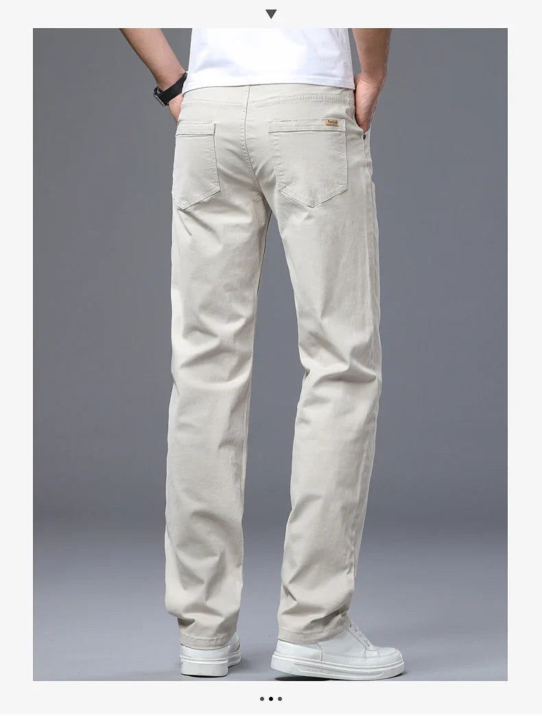 Men's Straight Leg Jeans Slim Fit Stretch Comfort Denim Pants Korean Casual Fashion Minimalist Business Male Daily Trousers