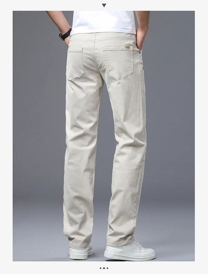 Men's Straight Leg Jeans Slim Fit Stretch Comfort Denim Pants Korean Casual Fashion Minimalist Business Male Daily Trousers
