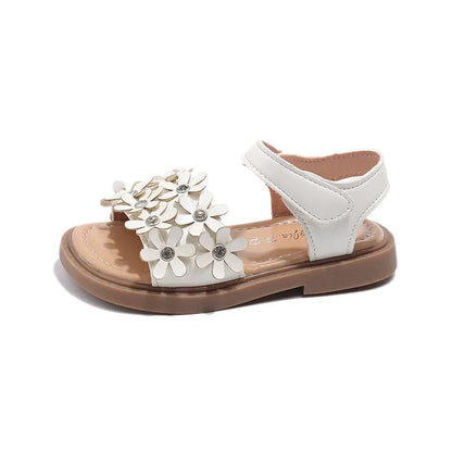 Little Girls Floral Bohemian Sandals with Beads Princess Sweet Kids Summer Shoes Open Toes Anti-skid Size 22-31Hook & Loop Cute