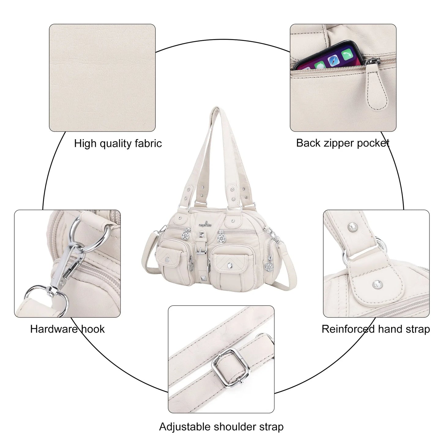 Vintage Bag Women Small Handbags Satchel Top-handle Handbag PU Shoulder Bag Dumpling Pack Multi-pockets Shoulder Bags