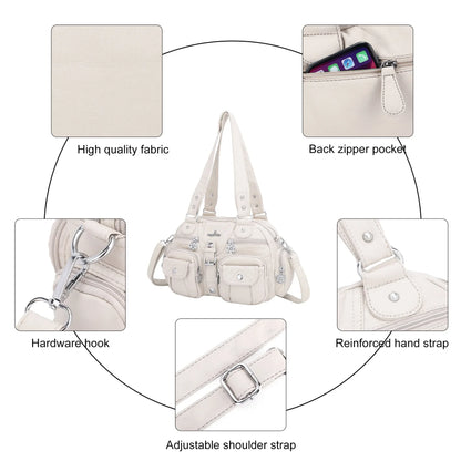 Women Small Handbags Satchel Top-handle Handbag PU Shoulder Bag 8”x11” Dumpling Pack Multi-pockets Shoulder Bag