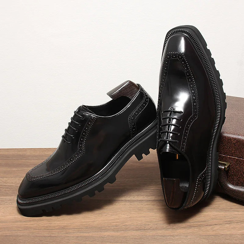 High Quality Height Increase Oxford Dress Shoes Men Genuine Cow Leather Suit Shoes Lift Brogues Wedding Formal Elevator Shoes