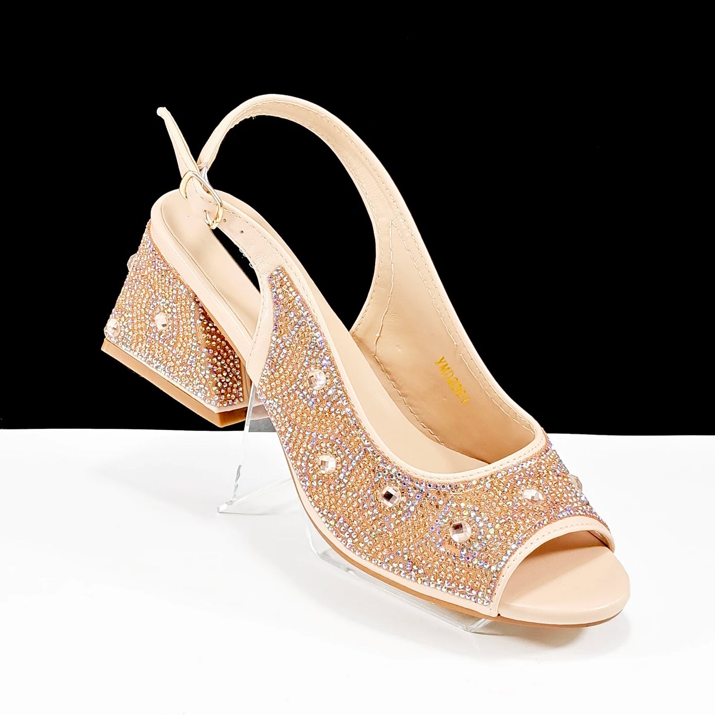 Rhinestone Design INS Hot Sale New Arrivals African Shoes and Bag Set in Green Color Open Toe Comfortable Women Heels