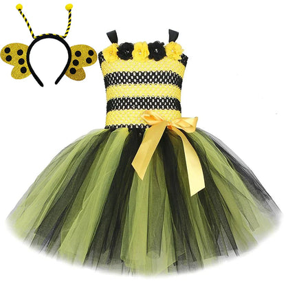 Baby Girls Flower Honeybee Costumes for Kids Yellow Black Little Bee Tutu Dress with Wings Children Birthday Halloween Outfits