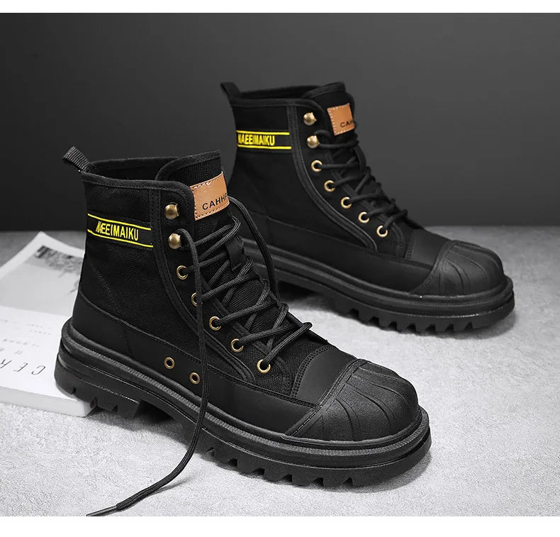 Men's boots four seasons high-top casual boots canvas boots soft-soled non-slip thick-soled outdoor boots fashion tooling boots