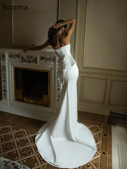 Booma Mermaid Sweetheart Pealrs Sleeveless Satin Simple Wedding Dresses Long Brides Gown Custom Made 2026