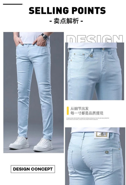 2024 Spring and Autumn New Fashion Solid Color Straight Leg Stretch Jeans Men's Casual Slim Comfortable Breathable Denim Pants