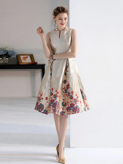 Luxury Women Fashion High Quality Jacquard A Line Ball Gown Sleeveless Summer Casual Clothing Midi Femme Party Dressses