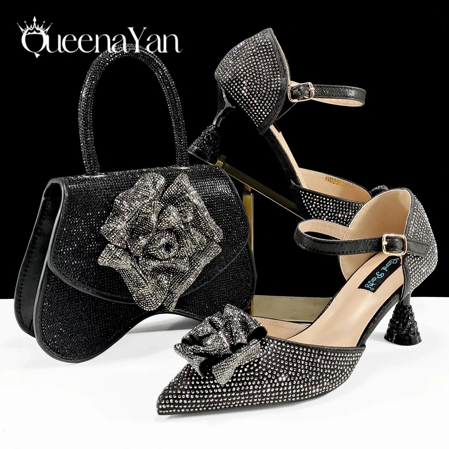 Spot Goods Nigeria High Quality Heels Pumps And Bag Handmade Flowers Fashion Design For Nigeria Wedding Party