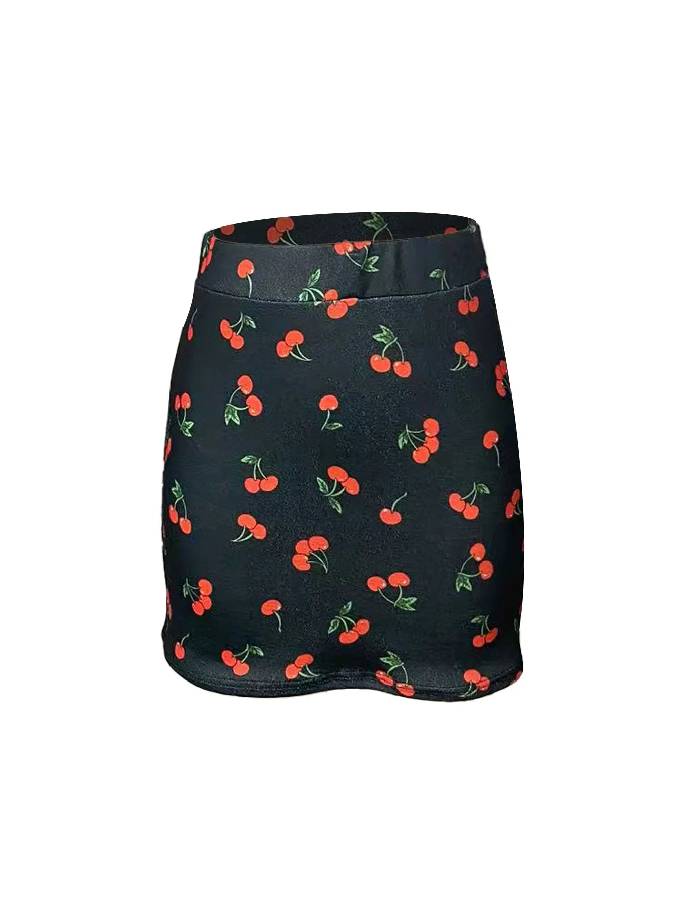 Elegant high-waisted short skirt with a stretch waist in a thousand bird pattern, hugging the hips.