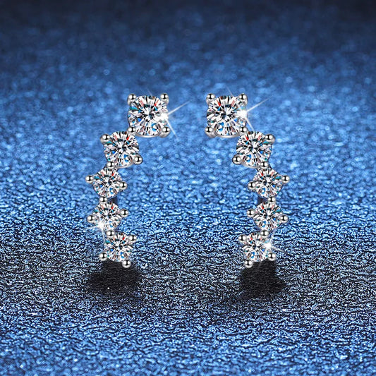 Gradient 0.96cttw D Color Full White Moissanite Stud Earrings for Women Girls 925 Silver All Diamond Party Ear Fine Jewelry