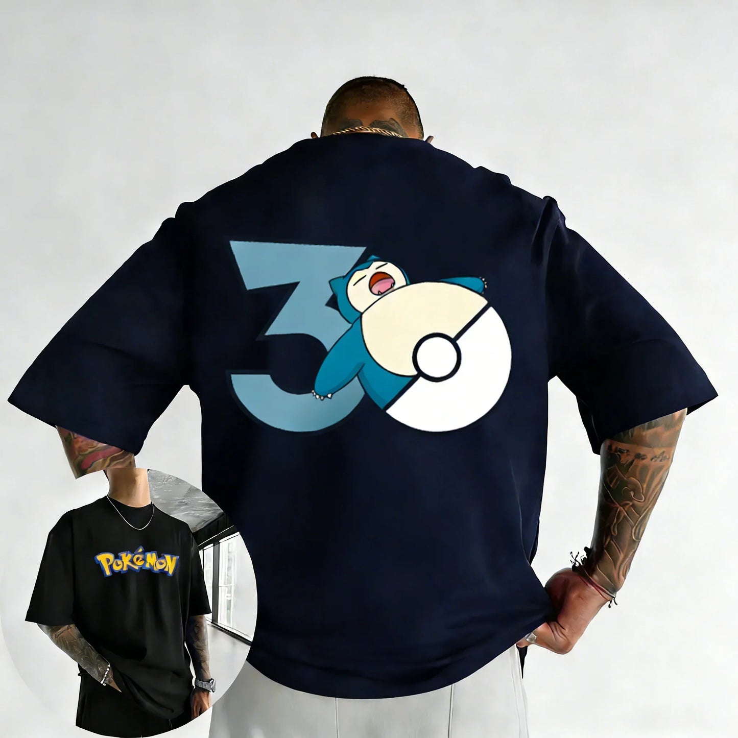 30th Anniversary Snorlax Printed T-shirt Summer Men's and Women's Trendy Large Loose Casual Y2K Short Sleeve Top