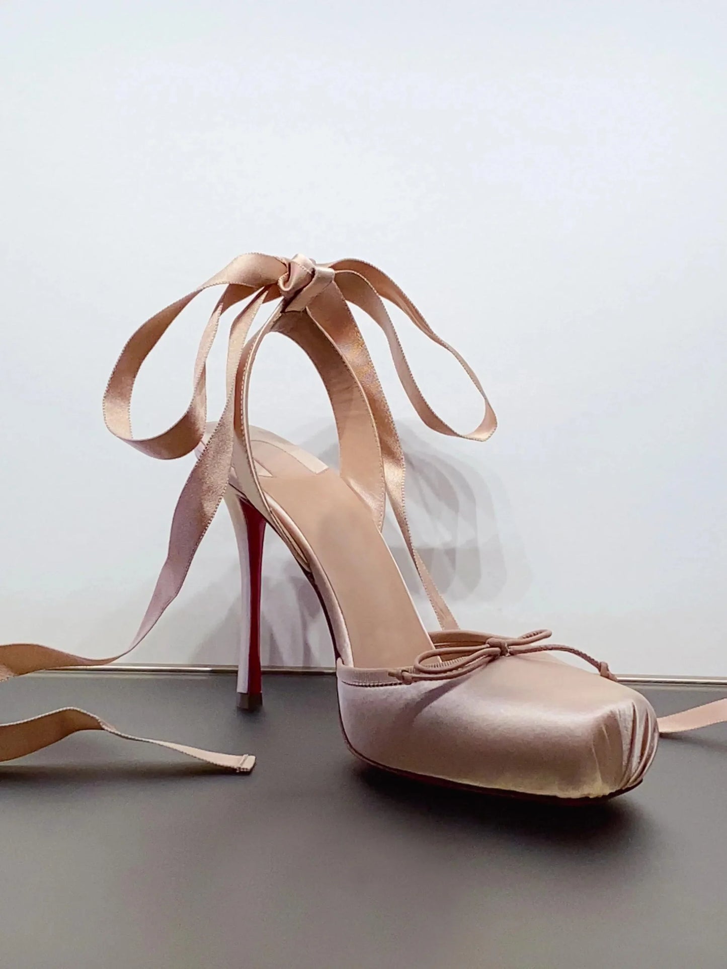 New style high heels with straps, satin toe cover, hollow square bow, thin heel, ballet style single shoes35-46