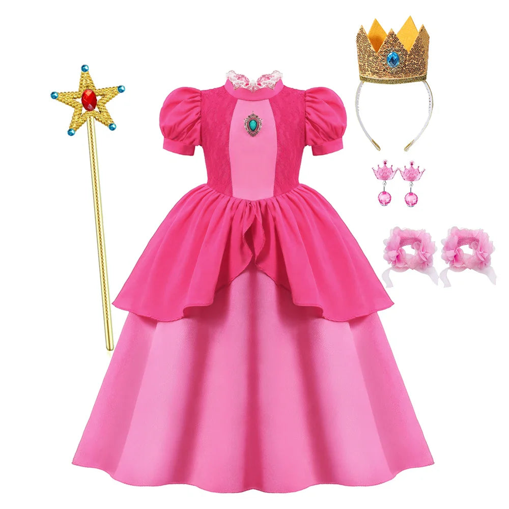 Peach Cosplay Dress Girl Movie Role Playing Princess Fancy Carnival Birthday Party Outfits Children 2-10y Pink Queen Vestidos