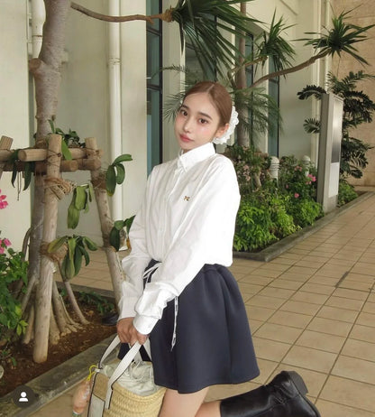 New Japanese Style Drawstring Casual Cute Girl Skirt 2025 Spring and Summer Sweet Ladies Elastic Waist Kawaii Short Skirt Women