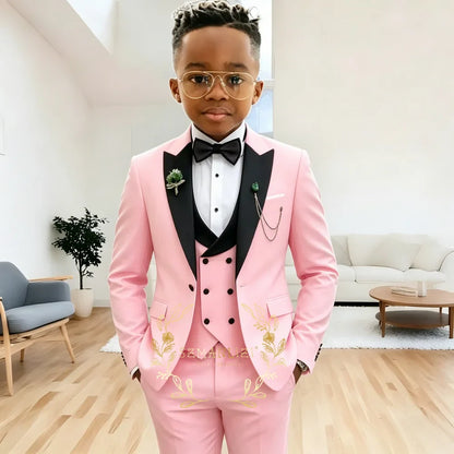 Pink Peaked Lapel Boy Formal Suits Dinner Tuxedos Boys Groomsmen Kids For Wedding Party Prom Suit Wear Ensembles De Blazers