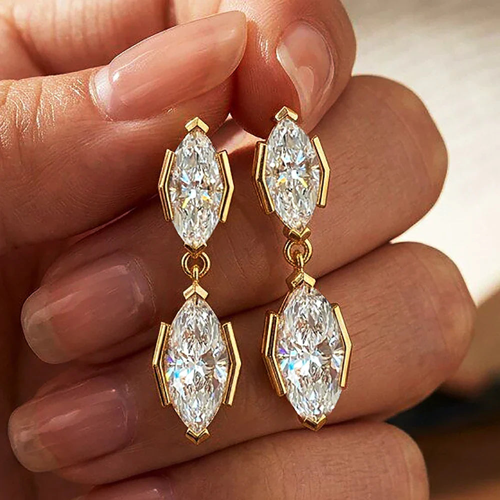 2-Stone Marquise Cut Moissanite Drop Earrings for Women S925 Silver Lab Diamond Stud Earrings with Certificate Fine Jewelry