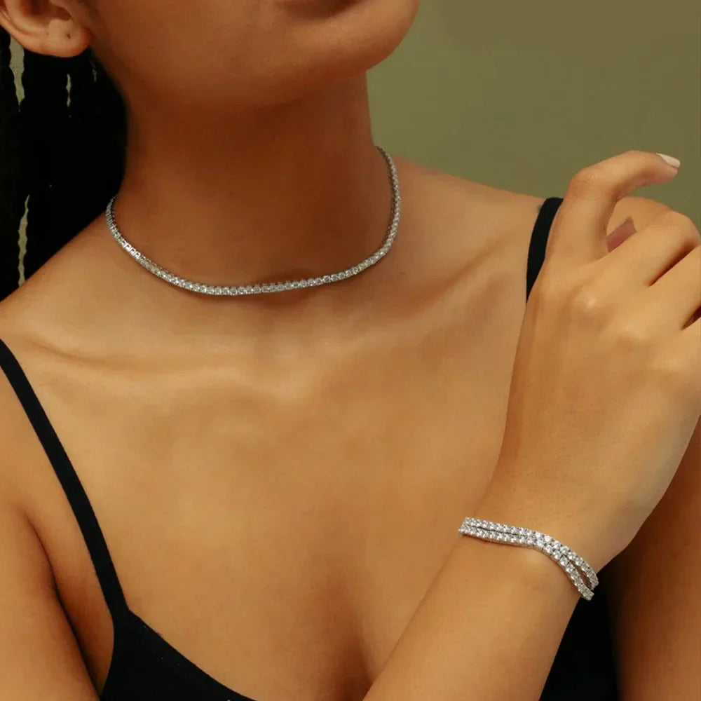 Hip Hop Iced Out Tennis Chain Necklace For Men Women Luxury Cubic Zircon Crystal Short Rock Neck Accessories Jewelry OHN016