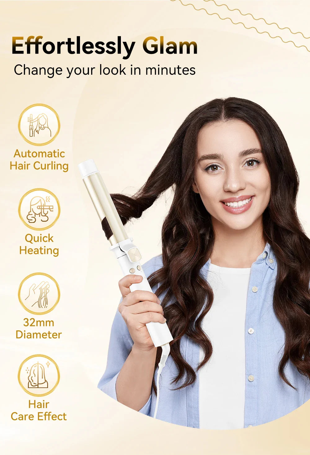 Automatic Curling Iron 30s Fast Heating Smart Temperature Control Ceramic Coating Long Lasting Curls Rotary Hair Curler