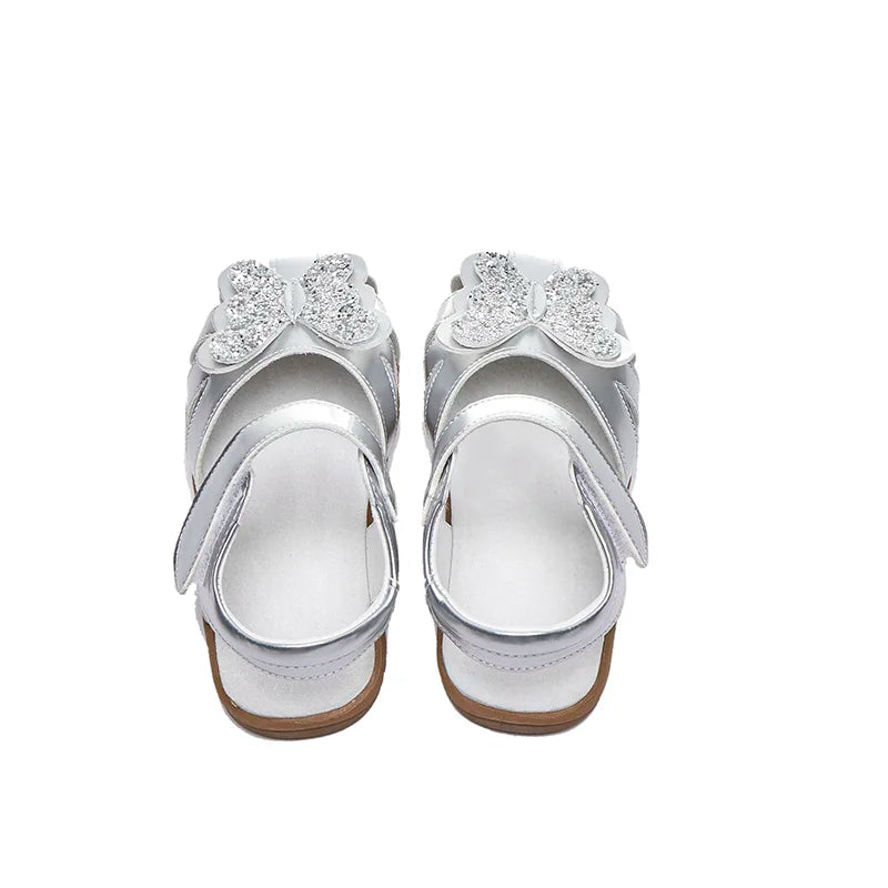 Leather sparkling butterfly Girls flat Sandals closed toe little kids girls summer shoes