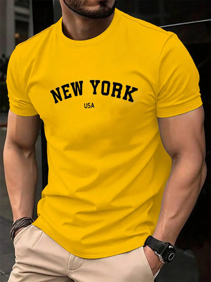 Men's Summer 100 Cotton Fashionable Casual Loose Large New York USA Letter Printed Round Neck Short Sleeve T-shirt Top