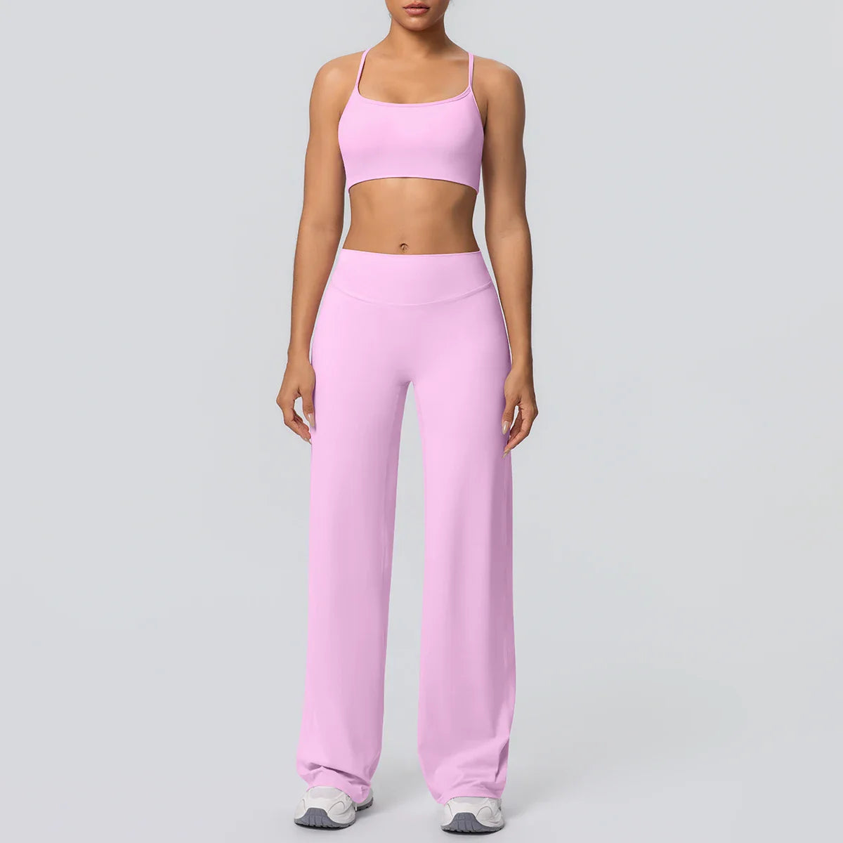 Women Gym Sports Yoga Suit Sexy Beautiful Back Yoga Underwear With Chest Pad Solid Color High Waisted Wide Leg Pants Yoga Set