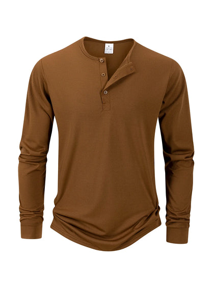Men's T Shirt Autumn Button Long Sleeve Henley Neck T-Shirt Solid Color Casual Breathable Versatile Tops Fashion Slim T-Shirts