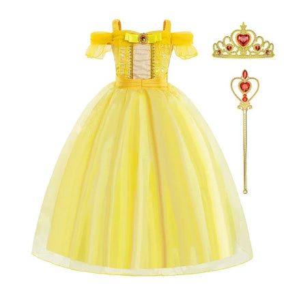 Kids Belle Costume Girl Halloween Princess Cosplay Party Dress Children Birthday Clothes Carnival Fancy Dress