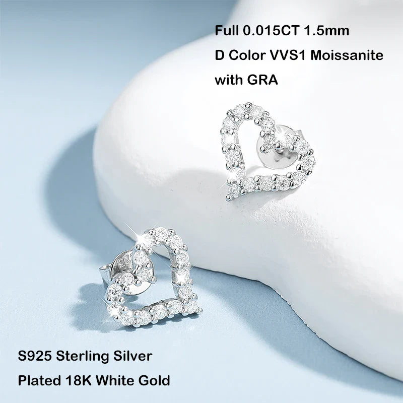 Real Moissanite Diamond Stud Earrings for Women S925 Sterling Silver White Gold Plated Earring Ear Studs Fine Jewelry Gift